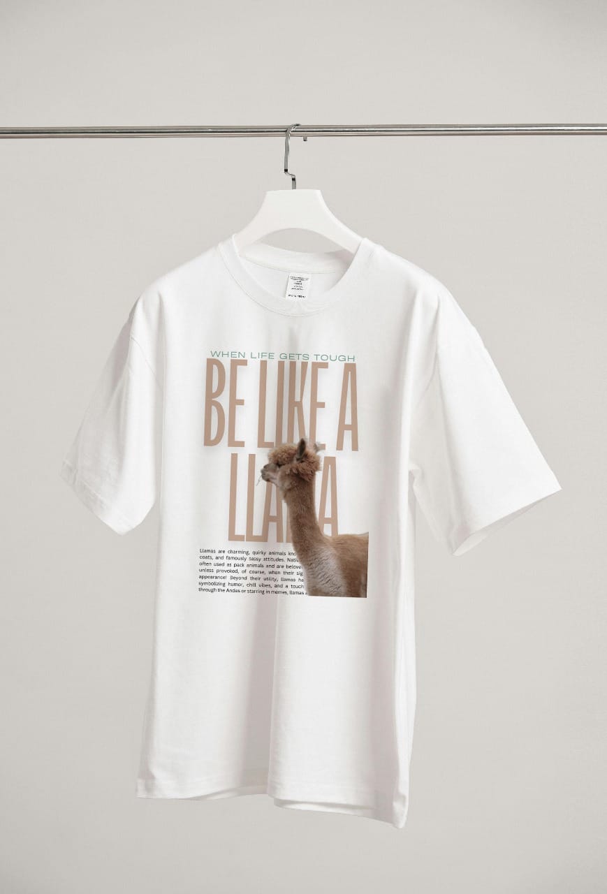 White Oversized T shirt - Llama